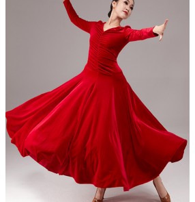 Dark Green Black Red Velvet Ballroom Dance Dresses for Women Girls Waltz Tango Foxtrot Smooth ballroom Dance Long Gown For female